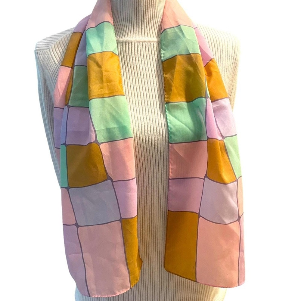 Vintage‎ Pastel Scarf Womens Retro Colorblock Oblong 10x48 Hair Wrap